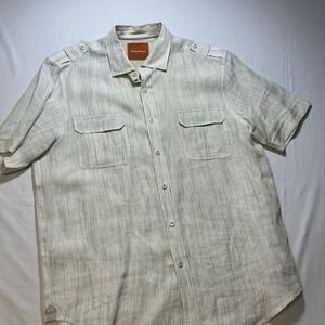 Tommy Bahama Mens Large L Striped‎ Linen Camp Shirt Relaxed Fit